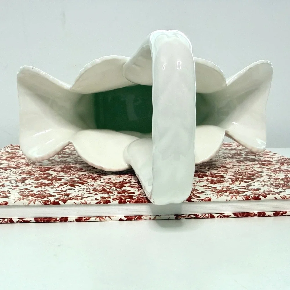 Vintage Hispania DAISA 1984 Spain Porcelain Basket Bow White Romantic Decor